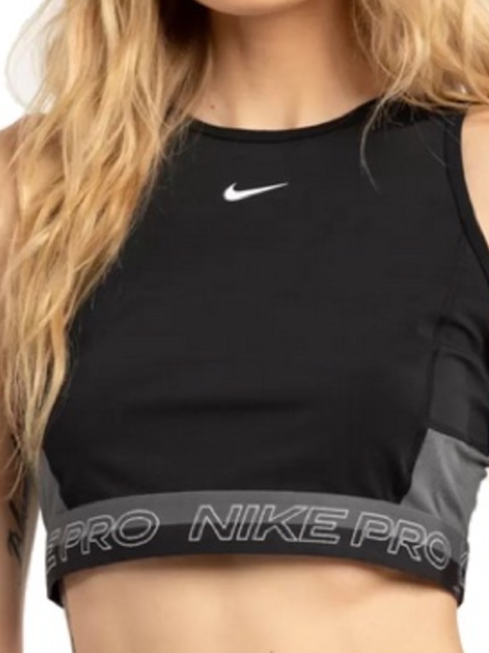 Nike Black and Gray Cropped Performance Crop Top